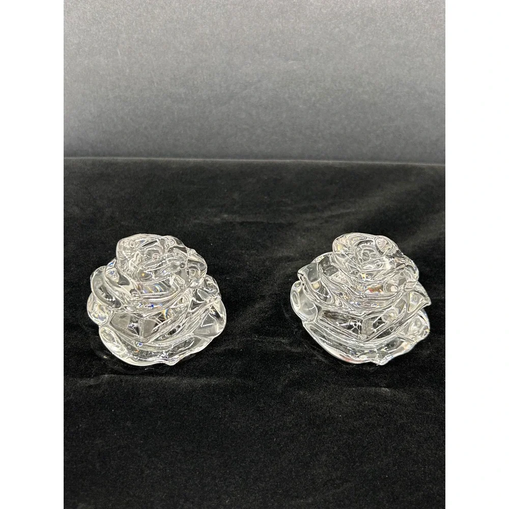 Gorham Floral Garden Rose Crystal Salt and Pepper Shakers Set 6014807 Clear